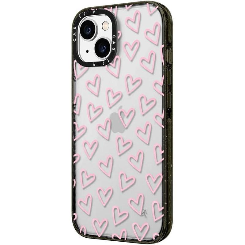 CASETi Impact iPhone 12 13 14 15 Case  - Heart Shape Light Pink Thin (Transparent) - Glossy Black