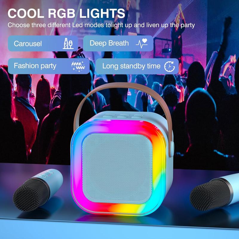 Portable Mini Wireless Speaker with 2 Wireless Microphones, Rechargeable RGB Light Speaker Set, HiFi Sound Home Karaoke Speaker Set for Home Party Birthday wireless mics Portable Mini