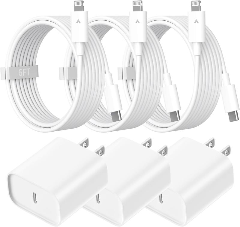 3 PACK USB C Charger for iPhone 14 13 12 11 Charger, 6Pack 20W USB C Fast Charger Plug Power Adapter with 6FT Type C to Lightning Cable for iPhone 14 13 12 11 Pro Pro Max XS Max XS XR X SE 8 and More Mobile Electronic Charging Protection Device Handheld