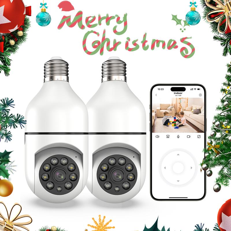 Light Bulb Camera, Bulb Security Camera 2.4Ghz WiFi Wireless Home Monitoring Camera, Motion Detection, Two-Way Audio, HD Night Vision, Pan Tilt, SD & Cloud Storage, Best Christmas Gifts