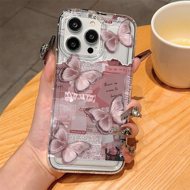 Butterfly Pattern Clear TPU Phone Case, Anti-drop Cellphone Protective Case, Shockproof Mobile Phone Cover for iPhone 6 7 11 12 13 14 15 Series