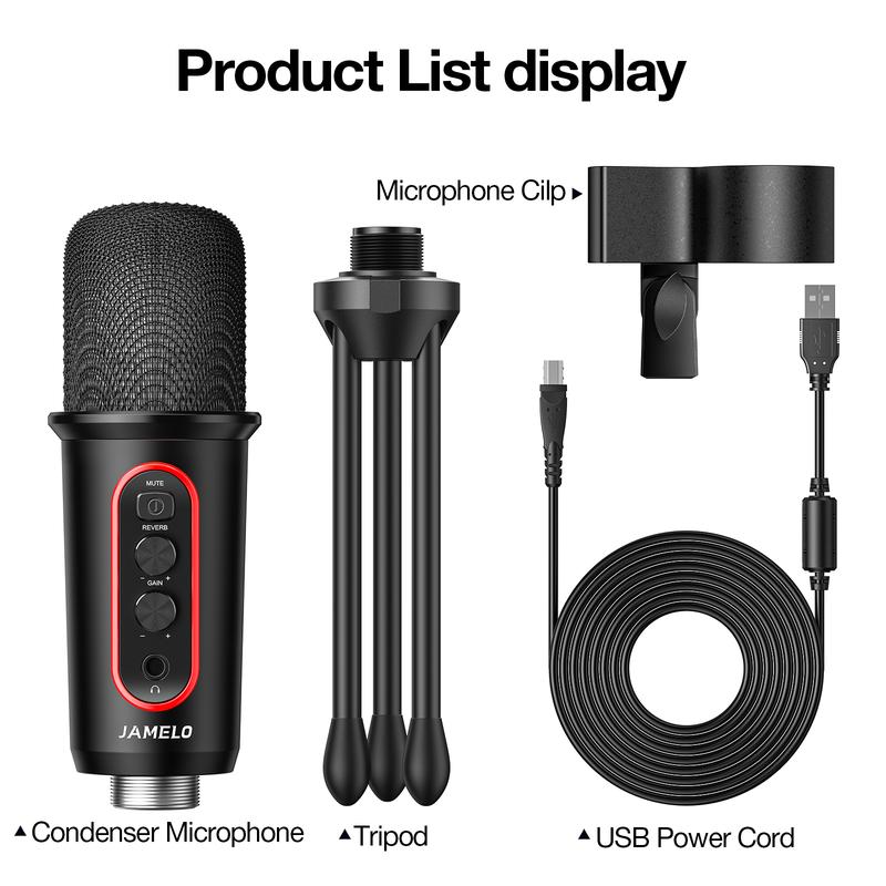 JAMELO RGB Gaming Microphone, Mute Button, Headphone Output, Volume Control, USB Computer Condenser Mic for PC Laptop Phone PS4 5, Plug and Play, for Streaming, Podcast, Studio Recording, for Music Lovers Boys Girls Friends Gift