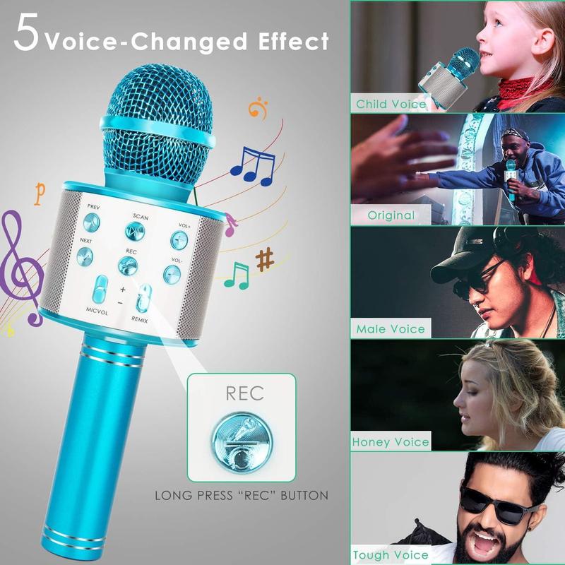 Wireless Microphone, Rechargeable Portable Handheld Mic with Speaker, Multi-layer Noise Reduction Microphones for Home, Birthday Gifts