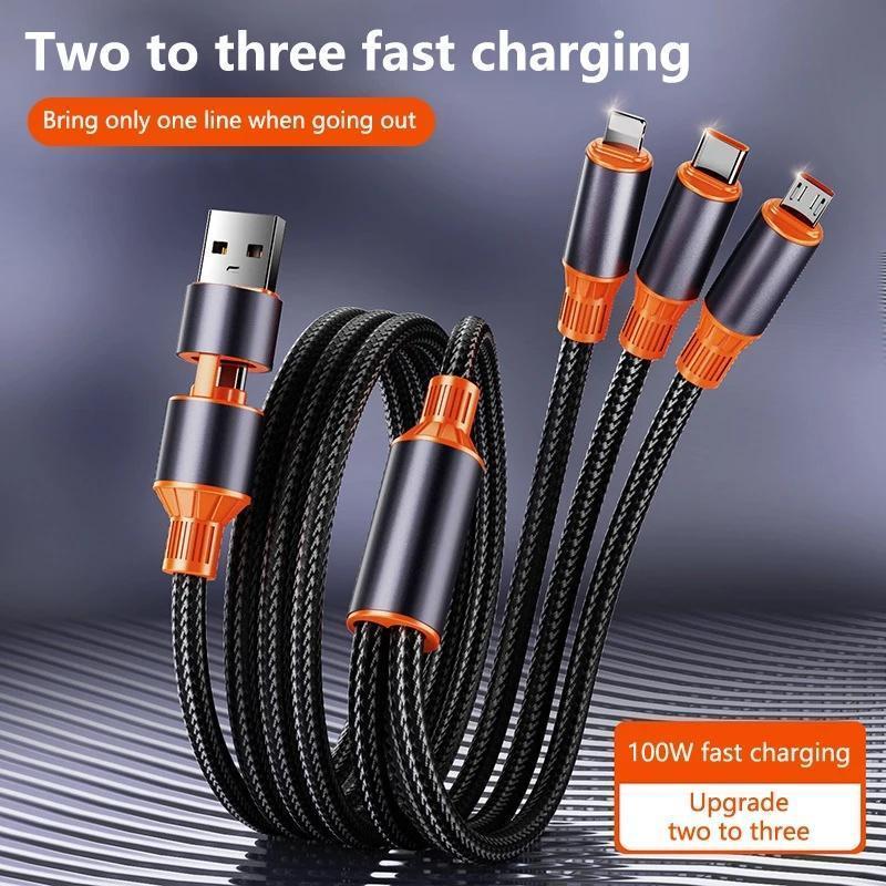 100W 3 in 1 Multi-function Charging Cable, High Speed Data Transfer & Charging Cable, Universal Mobile Phone Accessories Compatible with iPhone & Android