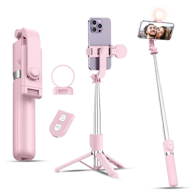 [Fast Delivery] Selfie Stick with Rechargable Remote and Light, Tripod for iPhone, Cell Phone Stand for Video Recording, Portable Travel Essentials Smartphone Mount Holder, Extendable Vlogging Filming Accessories