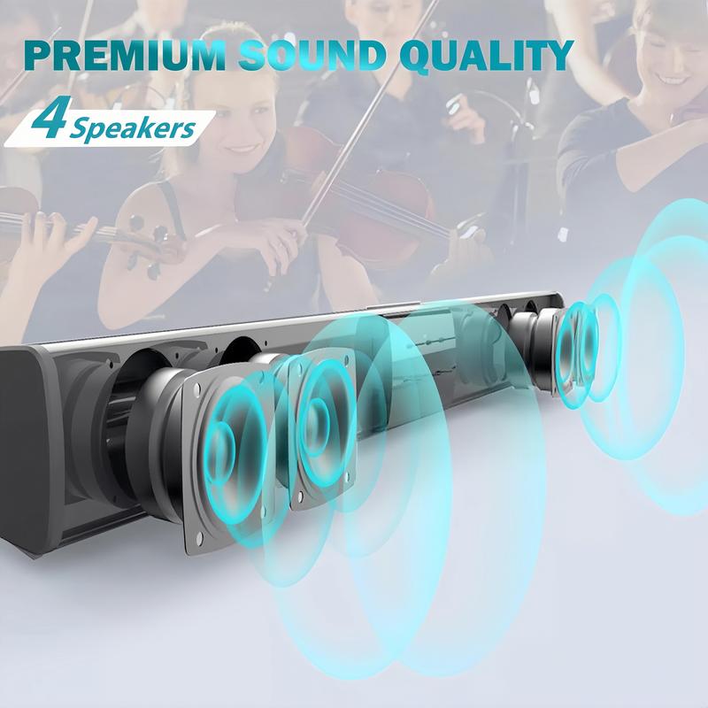 Surround Sound Bar Speaker, Home Theater System Soundbar with 4pcs 5W Speakers,  Support Optical, Wireless, AUX, TWS link, Can be Used for PC Games Projectors, Remote Control