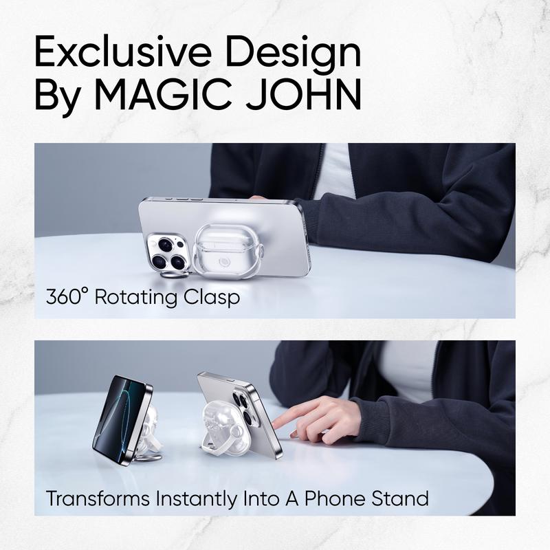 MAGIC JOHN Earbud Case with Secure Lock - Dust-Resistant, Durable, Portable, Wireless Charging Ready, Doubles as Stand Lanyard Compact