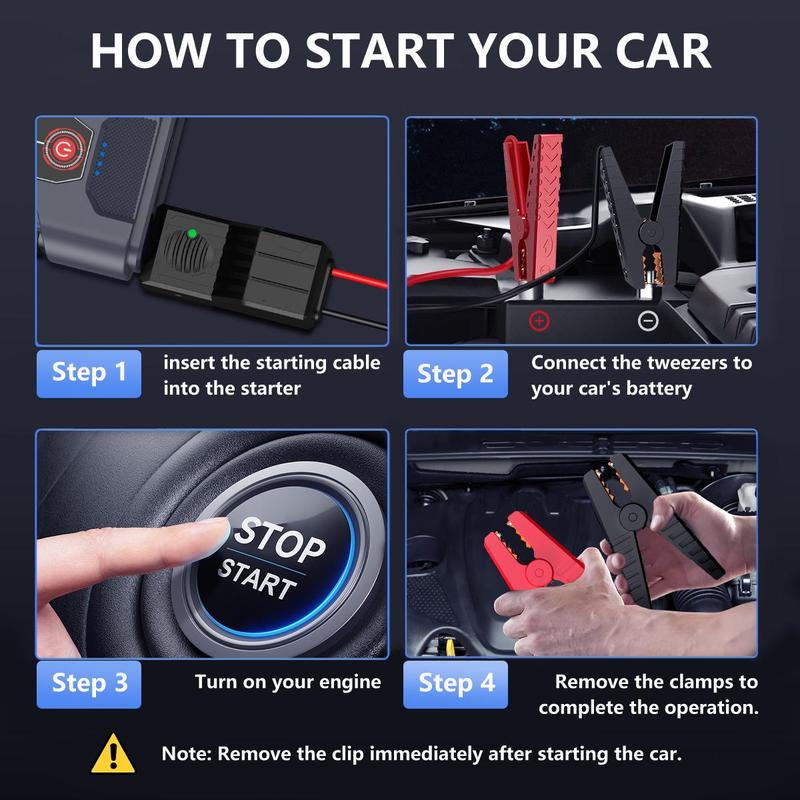 Portable Car Jump Starter, 4000A Peak Car Battery Charger, Smart Fast Charging Car Battery Starter with LED Light, Car Emergency Tool, Car Jumper Powerbank