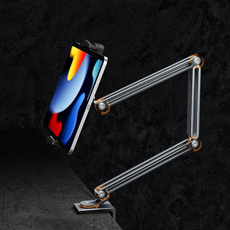 Adjustable Tablet & Phone Holder, Aluminum Alloy Three Section Connecting Rod Tablet Holder, Desktop Tablet & Phone Stand for Home Office