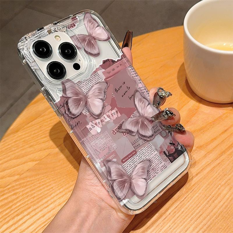 Butterfly Pattern Clear TPU Phone Case, Anti-drop Cellphone Protective Case, Shockproof Mobile Phone Cover for iPhone 6 7 11 12 13 14 15 Series