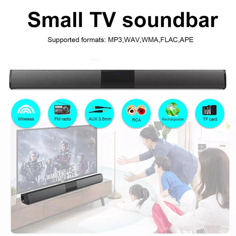 Surround Sound Bar Speaker, Home Theater System Soundbar with 4pcs 5W Speakers,  Support Optical, Wireless, AUX, TWS link, Can be Used for PC Games Projectors, Remote Control