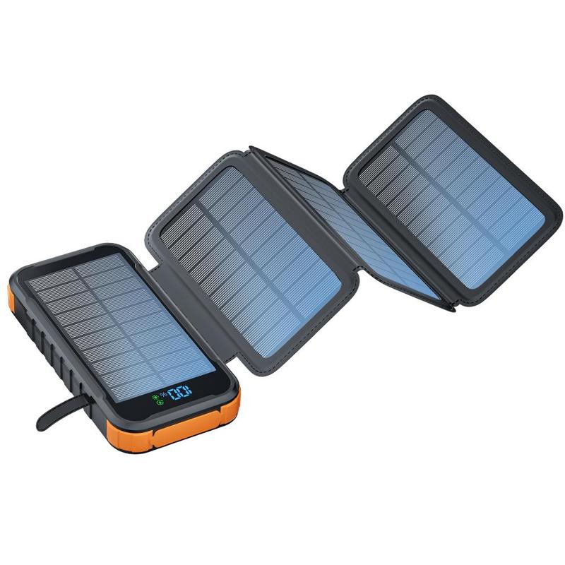 20000mAh Solar Powered Power Bank, 1 Count 4 Folding Solar Panels Fast Charging Mobile Power Bank with Dual Bright Lights, Compatible with iPhone, Galaxy, iPad