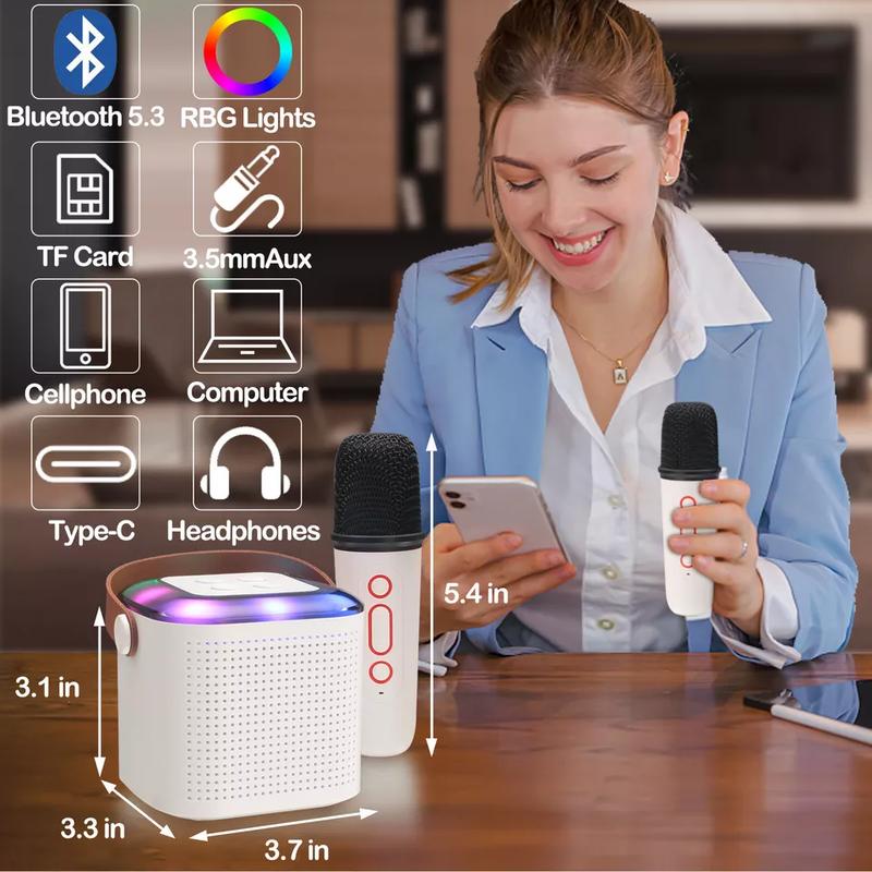 Kids Mini Karaoke Machine With 2 Wireless Microphone Portable Bluetooth Speaker