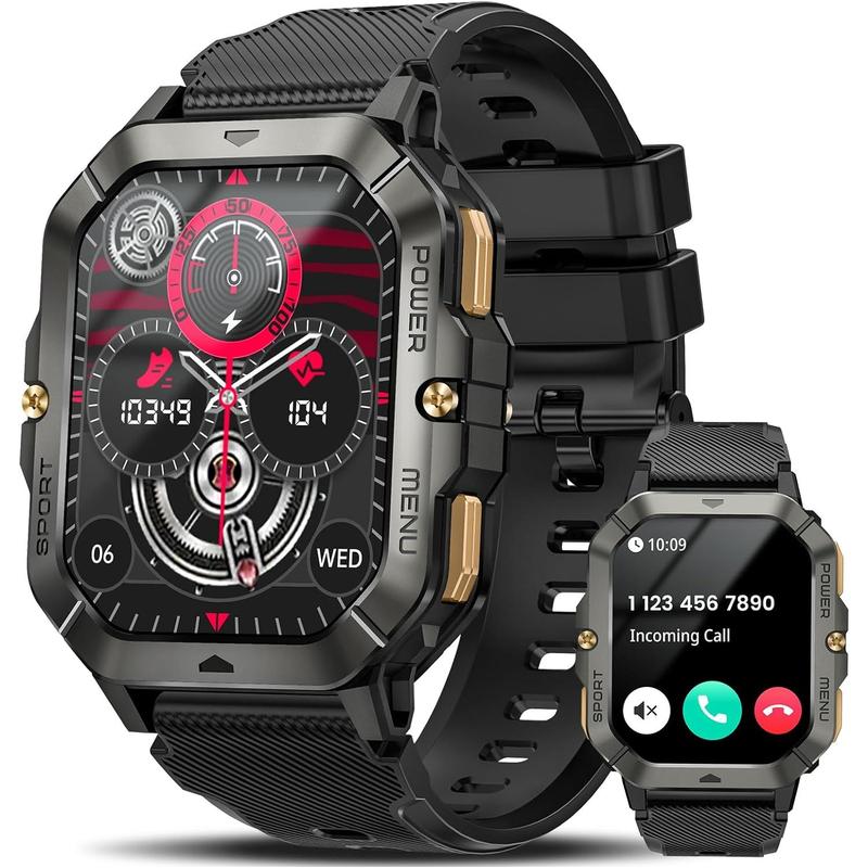 Military Smart Watches for Men (Answer Make Calls), 2.02'' Fitness Smart Watch for Android and iPhone, Waterproof Fitness Tracker with Blood Pressure Heart Rate Sleep 100+ Sport Modes, Watches for Men