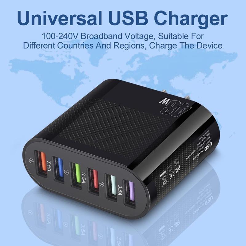 15W 6 USB Port Charger, Multifunctional Charger Adapter, Portable Charger Adapter for iPhone 15 14 13 12 Pro Max Pro XR 8 7 Plus, Samsung Galaxy