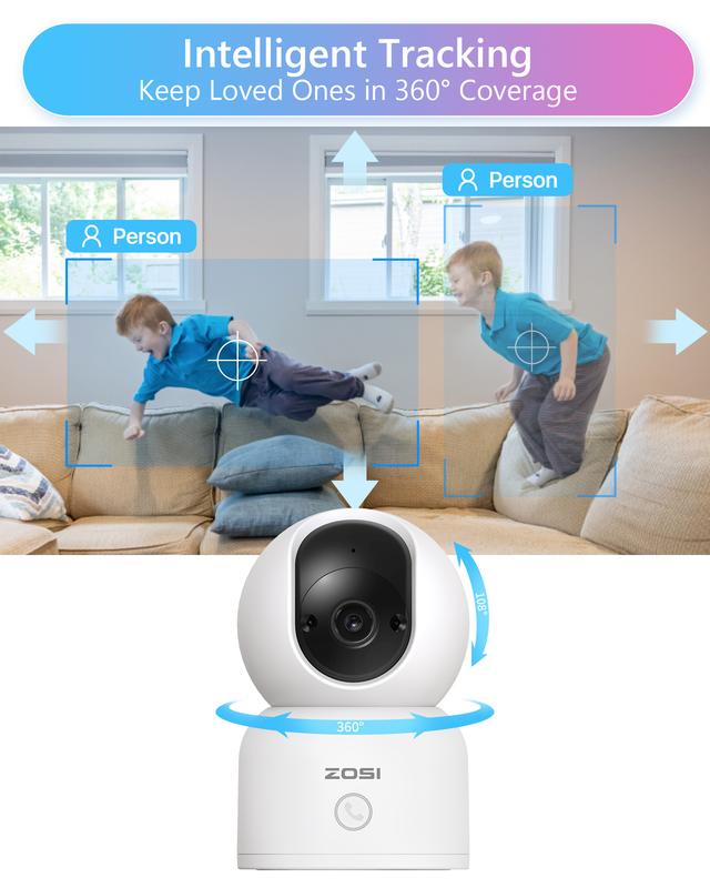 ZOSI 5G 2.4G WiFi Indoor 2k Pan Tilt Smart Security Camera iphone ipad remote access securitycamera