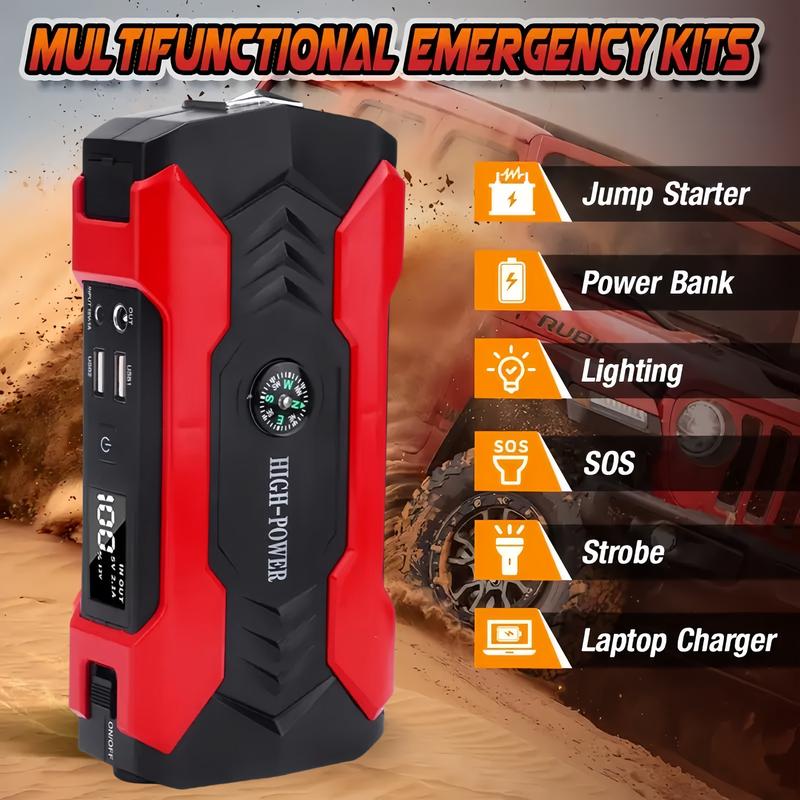 Portable Car Jump Starter,All-in-One Emergency Power Bank For Phones, Cars, Motorcycles & Yachts - Equipped With Flashlight, Compass & SOS Mode For Outdoor Adventures,Smartphone Charging