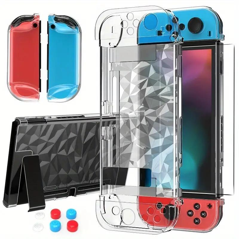 Switch Accessories, Including Detachable Console Cover, Screen Tempered Glass & 6 Keycaps, Gamepad Storage Protective Case for Switch, Summer Fathers Day Gift