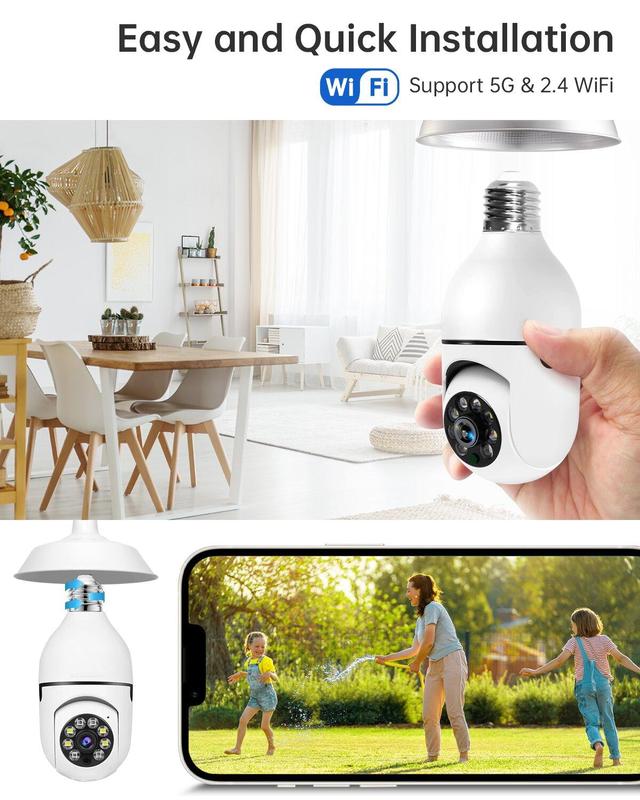 NoahTec Wireless Bulb Security Camera with 2K HD Video and Color Night Vision, 2.4 5Ghz WiFi, Motion Detection, Two-Way Audio - Easy Installation WiFi Home