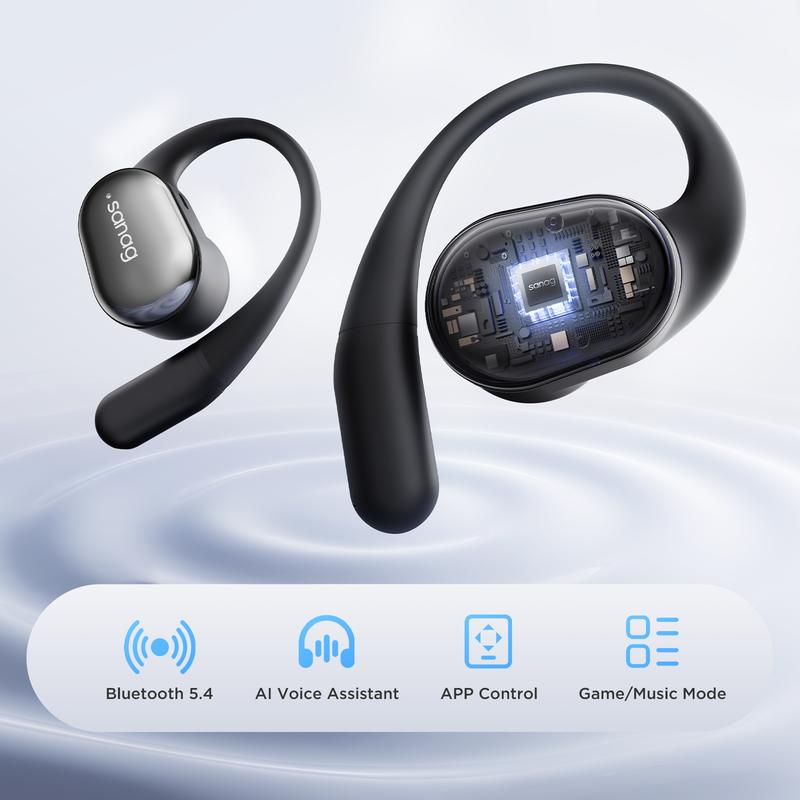 SANAG AI Open Wireless Bluetooth headphones For Listening To Music& noise cancelling Calling Headphones Bluetooth,Translating Earbuds Earphone support Music Phone Audio Electronic Headset