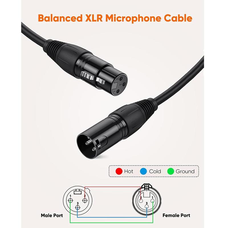 XLR Microphone Cable, XLR M F 3-pin Audio Cable Line, Multipurpose Auxiliary Cable Compatibility with Sound Mixer, SM Microphone, Speaker