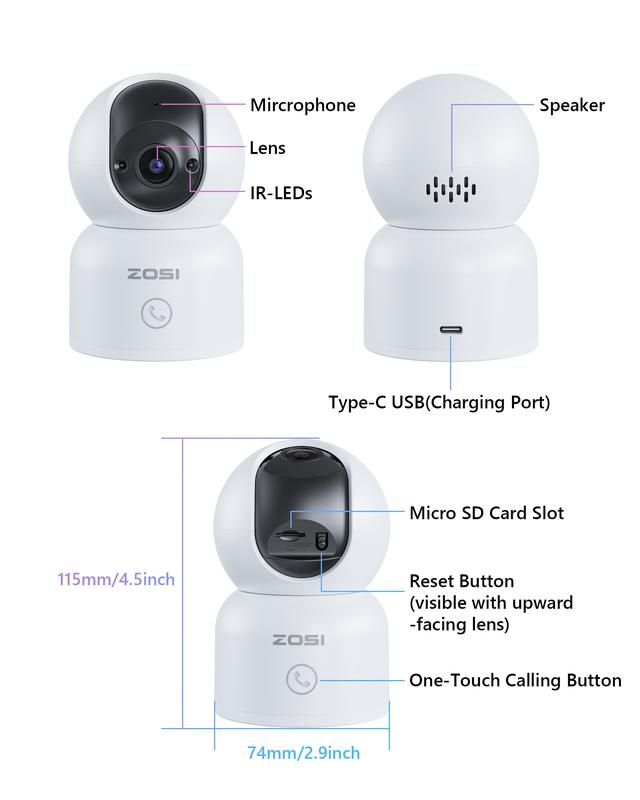 ZOSI 5G 2.4G WiFi Indoor 2k Pan Tilt Smart Security Camera iphone ipad remote access securitycamera