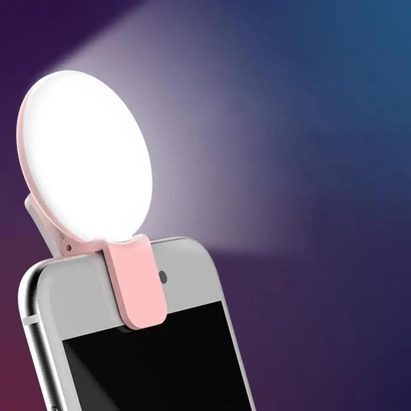 Portable Selfie Light for Smartphone, Round Battery-powered LED Fill Light, Clip-on Fill Light for Live Streaming, Selfie Accessories, Cell Phone Accessories