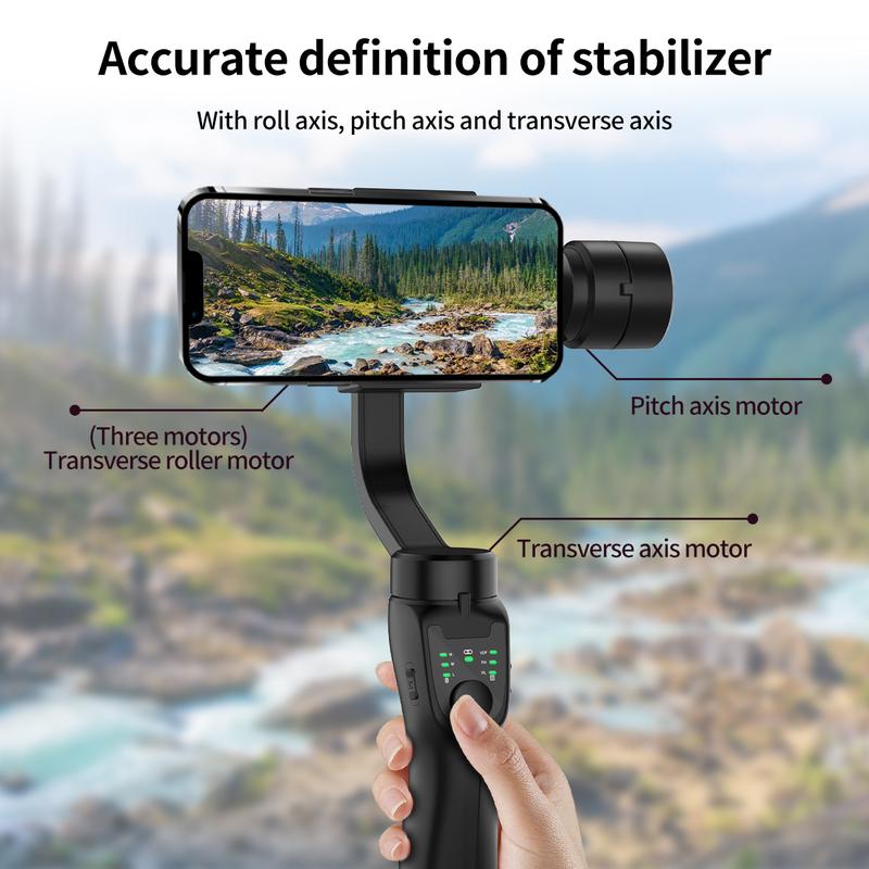 F8 3-Axis Handheld Gimbal Phone Stabilizer Smartphone Tripod Cellphone holder for iPhone Android Mobile video Record Accessories Compact、selfie、bluetooth、recording、mount。 Button Handle