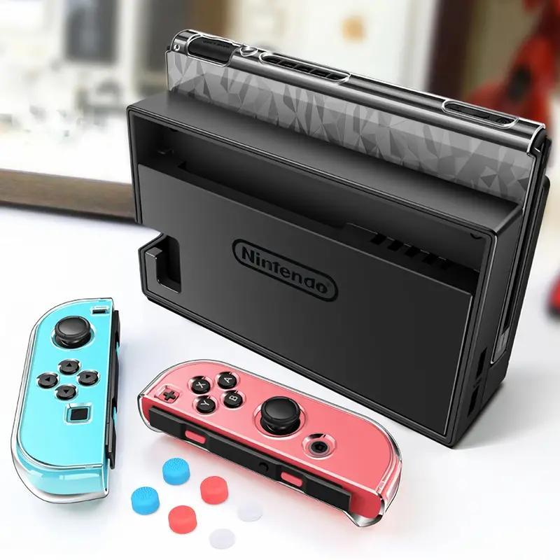 Switch Accessories, Including Detachable Console Cover, Screen Tempered Glass & 6 Keycaps, Gamepad Storage Protective Case for Switch, Summer Fathers Day Gift