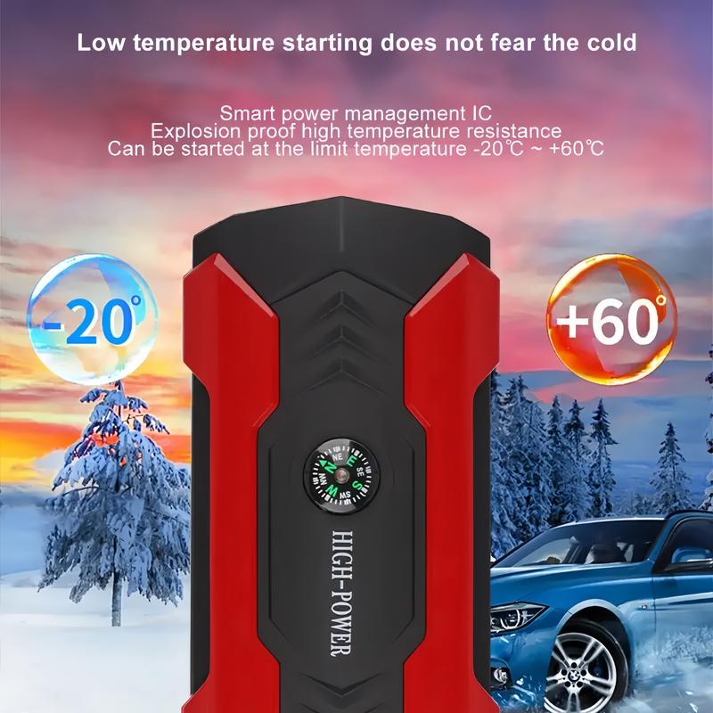 Portable Car Jump Starter,All-in-One Emergency Power Bank For Phones, Cars, Motorcycles & Yachts - Equipped With Flashlight, Compass & SOS Mode For Outdoor Adventures,Smartphone Charging