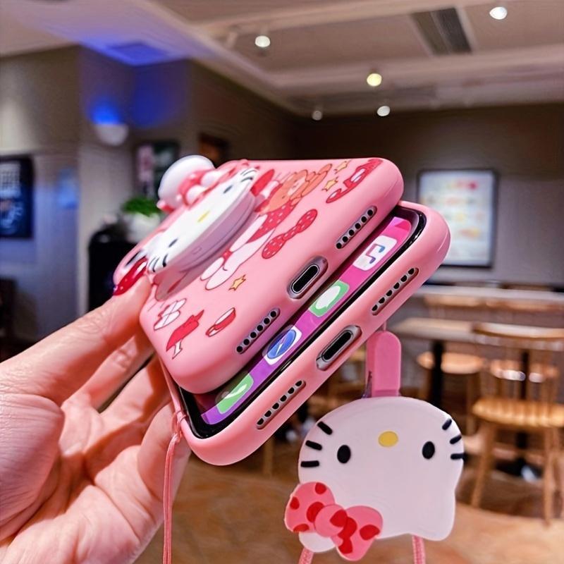 Sanrio Cartoon Pattern Phone Case with Lanyard & Holder, 1 Count Cute Soft TPU Cellphone Protective Case, Shockproof Mobile Phone Cover for iPhone Series