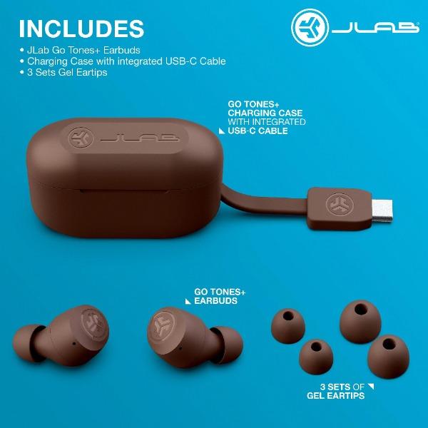 JLab Go Tones+ True Wireless Bluetooth Earbuds, Auto On And Connect, Touch Controls, 32+ Hours Bluetooth Playtime, EQ3 Sound, cable chargingDual Connect Earphones, Fast Charge, Rechargeable, Headphones, 2 Year Warranty audio usb electronic headset