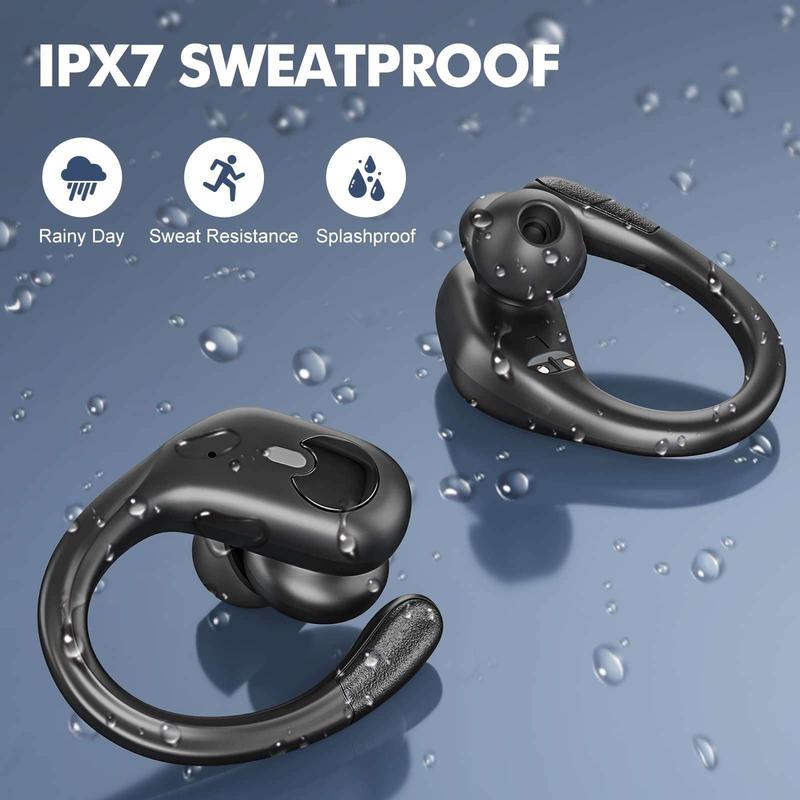 RythmWave BX-30 Wireless Earbuds Bluetooth 5.3,Headphones 80Hrs Playtime,IPX7 Waterproof,Power Display,Sport ear buds with Wireless Charging Case,Bass Over Ear Earphones with Mic for running Workout Gym