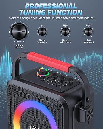 Karaoke Machine for Adults & Kids, Bluetooth Karaoke Speaker with Two Wireless Karaoke Microphones, PA System Speaker Supports TF Card USB, AUX in, REC, Bass & Treble for Party Meeting Adults Kids