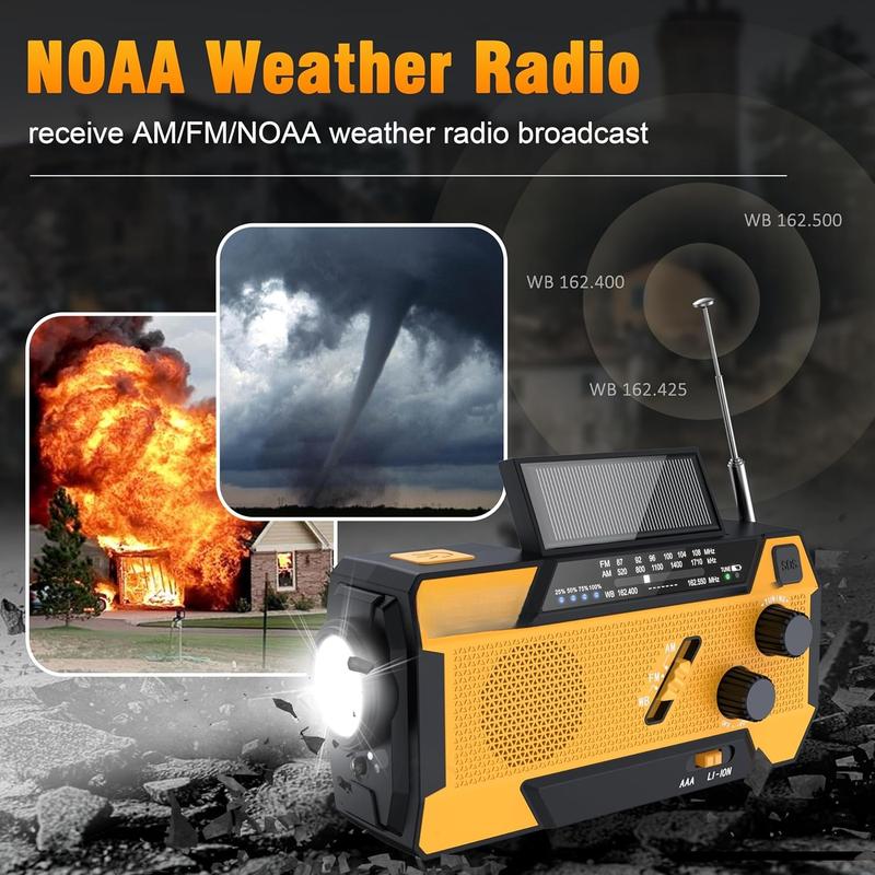 Crank Weather Radio: AM FM NOAA Weather Radio with 3 Built-in  - Hand Crank Radio with 2000mAh, Solar Charge, Hand Crank &  Operated, SOS , Flashlight for Outdoor