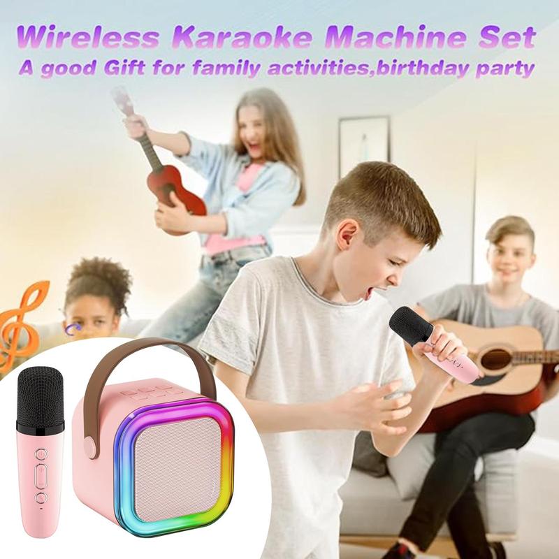 Wireless Microphone & Speaker Set, 1 Set Portable Karaoke Speaker with 2 Counts Wireless Mic, Bluetooth-compatible-compatible Speaker for Party