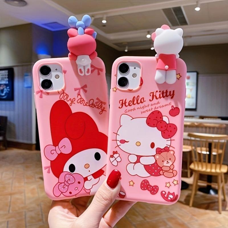 Sanrio Cartoon Pattern Phone Case with Lanyard & Holder, 1 Count Cute Soft TPU Cellphone Protective Case, Shockproof Mobile Phone Cover for iPhone Series