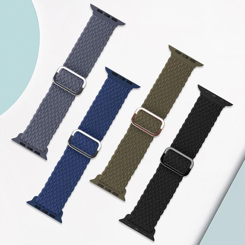 Solo Loop Stretchy Watch Band for Summer (Band Only), 4 Counts set Elastic Nylon Woven Watch Bands for Men Women, Smart Watch Band, Sport Watch Band for Apple Watch Series 9 8 7 6 5 4 3 2 1 SE Ultra Ultra 2