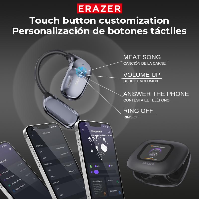 ERAZER XF23 AI Translation Open Headphones UVC Ultravilet Disinfection OWS Touch Screen Wireless Earbuds Support 135 Languages Bluetooth Translation HIFI Stereo Headset For Listening To Music & Calling,UV Cleaning Earphone