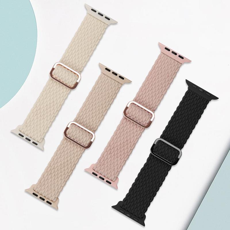 Solo Loop Stretchy Watch Band for Summer (Band Only), 4 Counts set Elastic Nylon Woven Watch Bands for Men Women, Smart Watch Band, Sport Watch Band for Apple Watch Series 9 8 7 6 5 4 3 2 1 SE Ultra Ultra 2