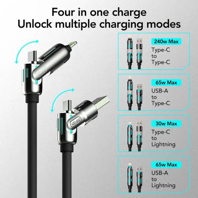 4-in-1 Multi USB Charging Cable with USB A,Type C, Lightning -MAX 240W Fast Charging & Data Sync for iPhone 16 15, iPad Pro, Samsung & Laptops cable max Smartphone Cellphone Electronic Charger