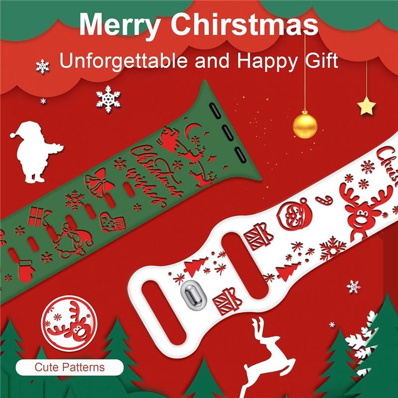 Christmas Cute Band Compatible with Christmas Apple Watch Bands for Women 42mm 41mm 40mm 38mm, Dressy Silicone iWacth Bands for Apple Watch Series 10 Band Series 9 SE 8 7 6 5 4 3 2 Accessories Wearable