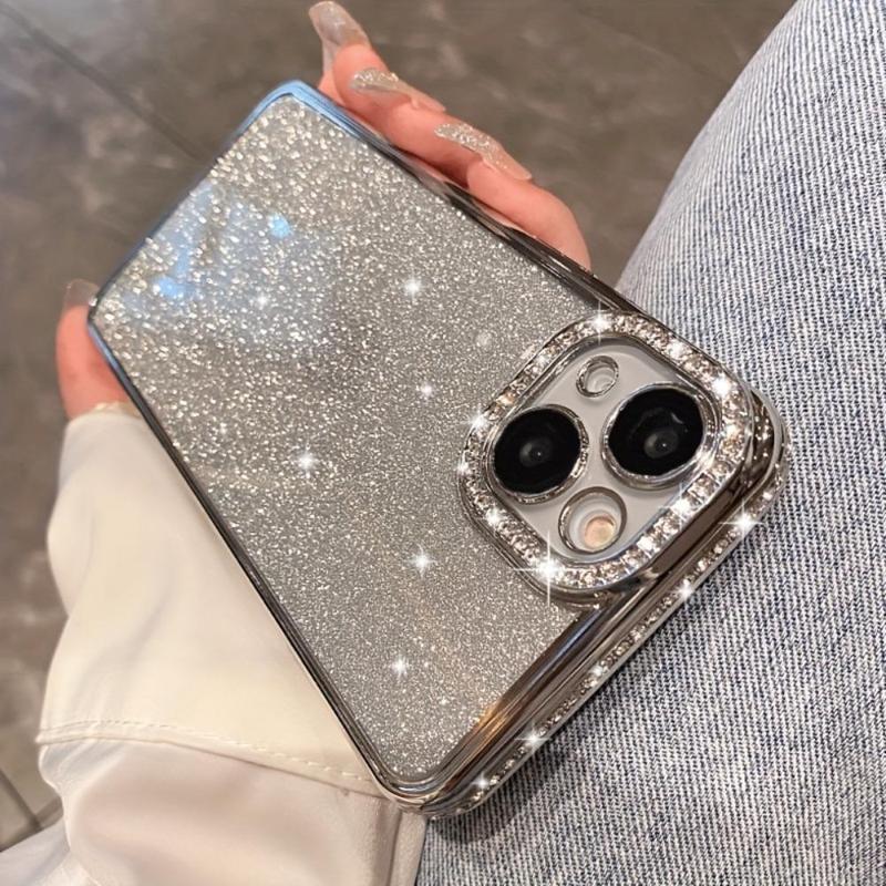 Glitter Rhinestone Decor Phone Case, 1 Count Shockproof Phone Protective Cover, Phone Accessory for iPhone 7 8 X 11 12 13 14 15 Plus 15 Pro Max, Smartphone Case, Unique Phone Cases