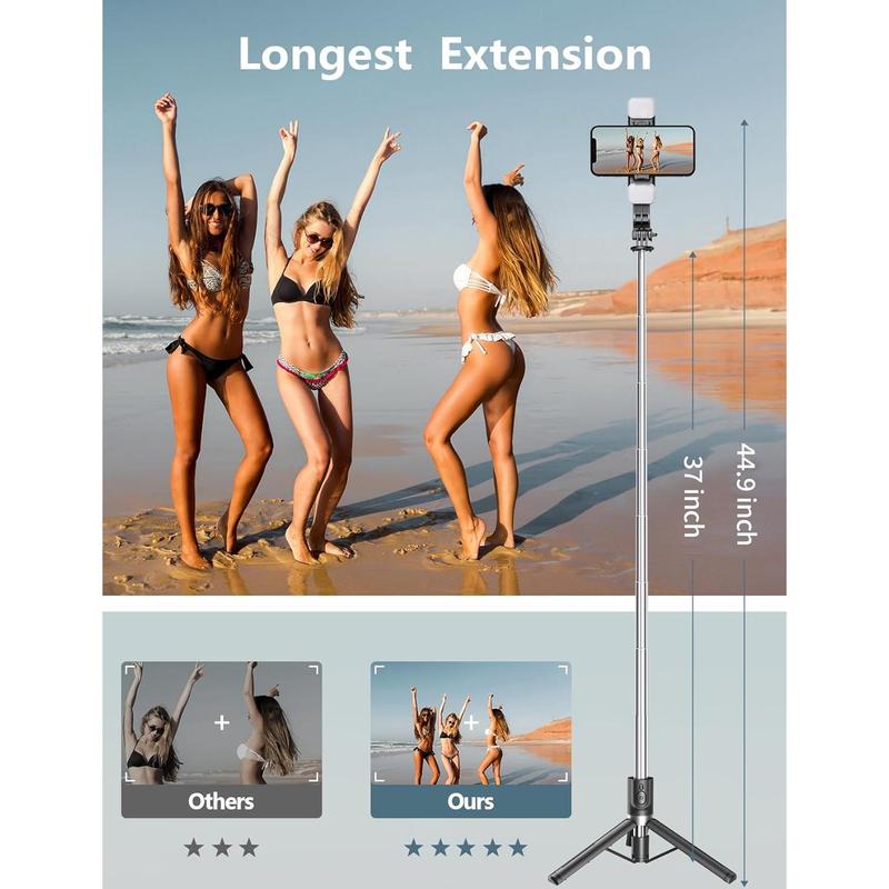 Selfie Stick Tripod with Light, 45'' Selfie Stick with Wireless Remote, Portable Phone Tripod Compatible with iPhone 15 Pro Max 15 14 Pro 14 13, Samsung S22  S23 Ultra Android Smartphone