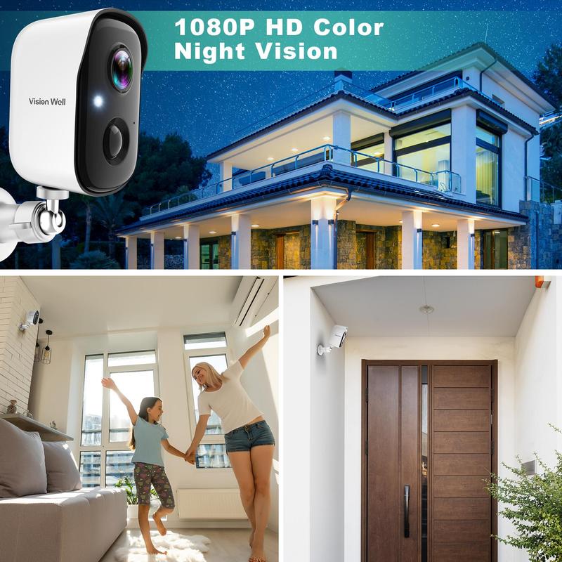 Vision Well Wireless outdoor security camera, IP65 waterproof rating, infrared motion detection, two-way talk, support SD card and cloud storage