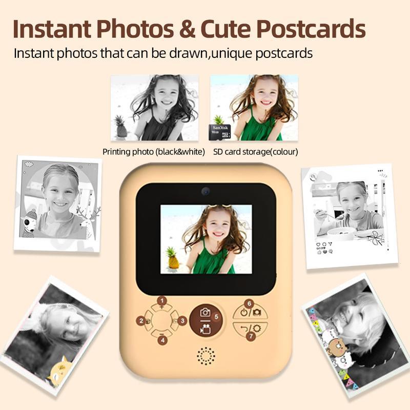 Instant print camera for kids, creative Christmasand birthday gift for boys and girls ages 6 andup, HD digital camera with thermal paper,educational children's toy camera, portableinstant print camera, includes 32GB SD cardCharging