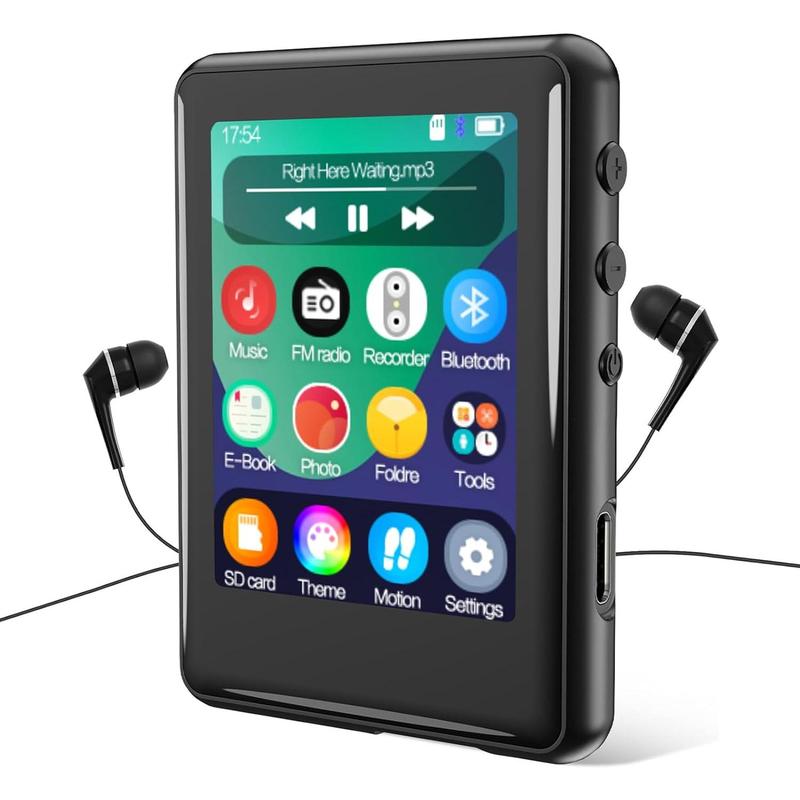 MP3 Player with Bluetooth 5.3,16GB Full Touchscreen Kids Portable Music Device with Speaker,FM Radio,E-Book,Built-in Micro SD Card Slot,Earphones Included,Max 256GB Expand