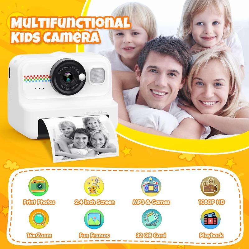 Kids Camera Instant Print, 1080P HD Instant Print Camera for Kids with 3 Rolls Print Paper & 32GB Card, Selfie Digital Camera for Kids, Ideal Kids Toys Gifts for Boys & Girls Age 3-14 (Black)