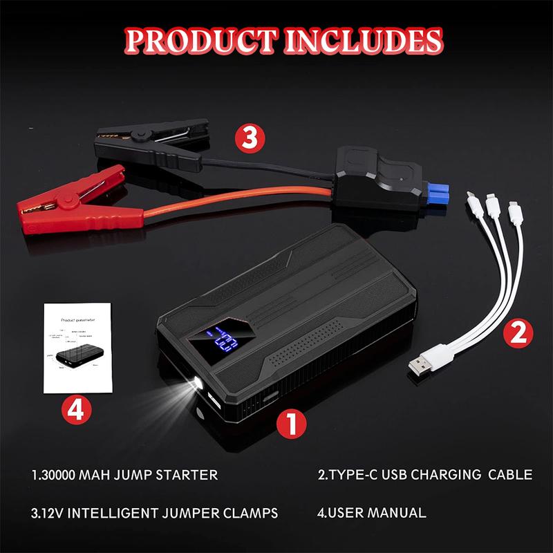 Car Jump Starter Booster Jumper Box Power Bank Battery Charger Portable, 32000mAh Portable Power Pack with Charge, Jumper Cable, 600A Peak Battery Starter for Up to 3.5L Gas or 2.0L Diesel Engine