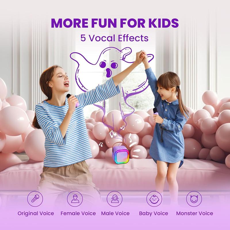 Mini Karaoke Machine for Adults, Karafun Premium with Thousands of Karaoke Songs, Portable Speaker with 2 Wireless Mics, Birthday Gifts Toys for Girls 3-12 Year Old Family Home Party Audio Bluetooth Boys Button